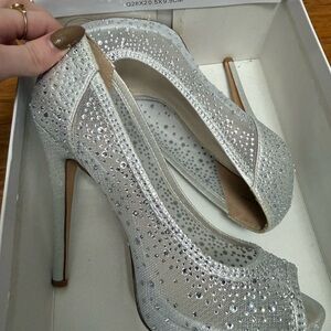 David's Bridal Sparkling Silver Heels